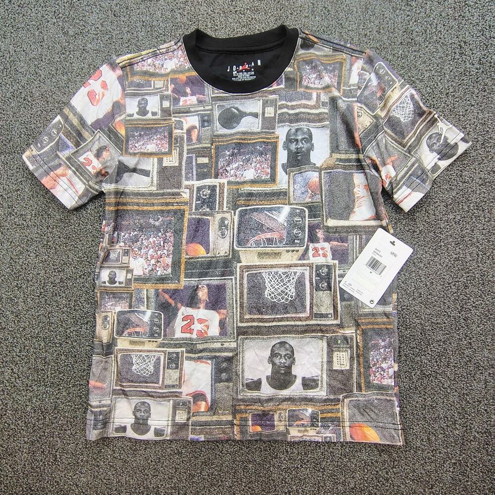 New Jordan Boys Graphic T-Shirt Size M Black All Over Print Michael Jordan Retro